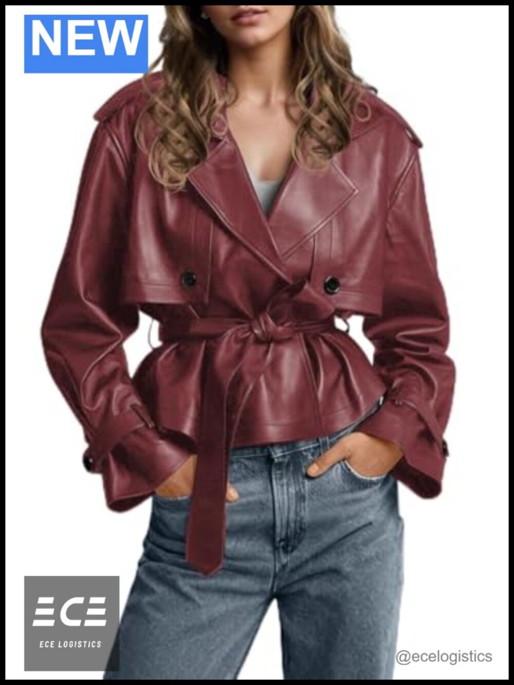 Women's Belted Faux Leather Trench Coat - Moto Business Casual Short